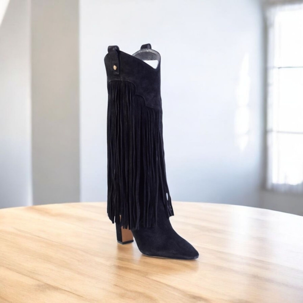 Vince Camuto Fringe Western Boot Black Fringe Women's Boots Sz 12 NIB